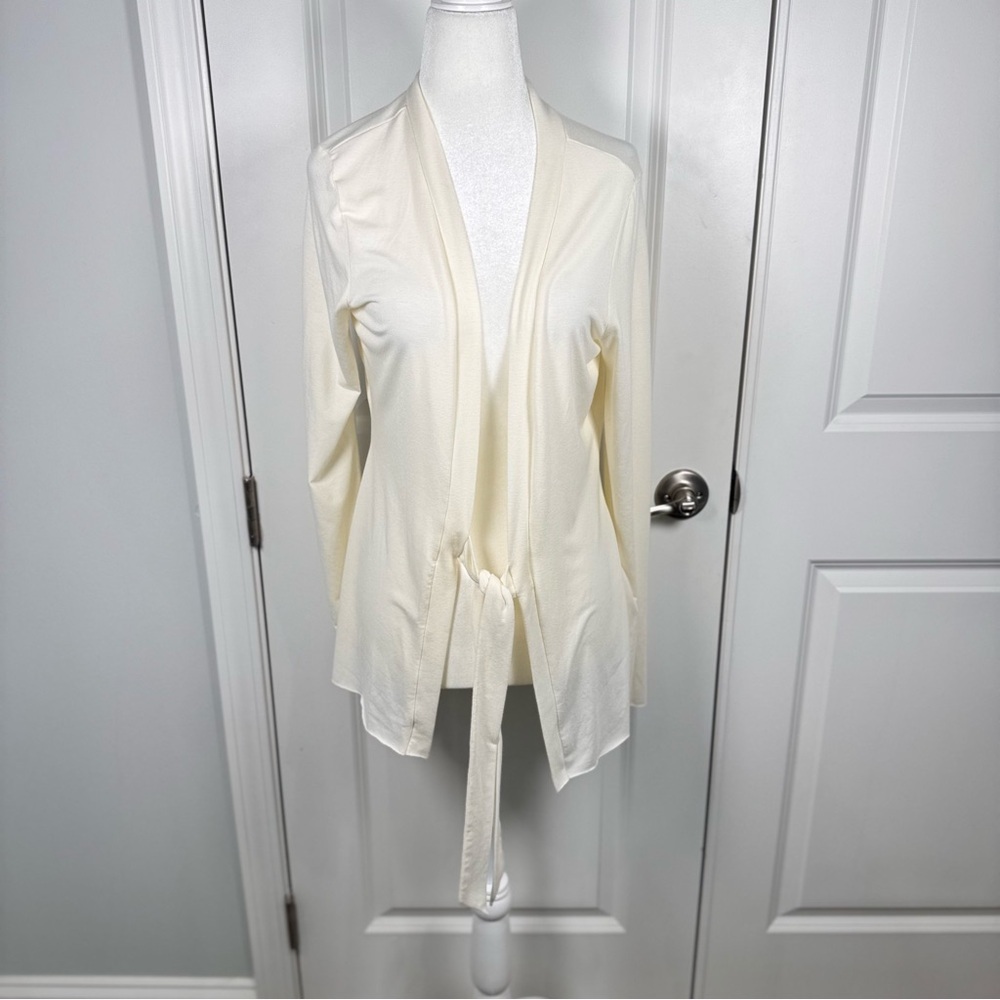 Banana Republic Ivory Wrap Cardigan L Tie Waist Lightweight Stretch Knit Sweater